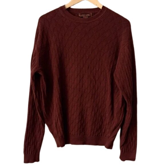 Tasso Elba Other - Tasso Elba Cable Knit Sweater Mens M Burgundy Cotton Crewneck Classic Textured